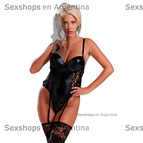Body de eco cuero y encaje con taza soft